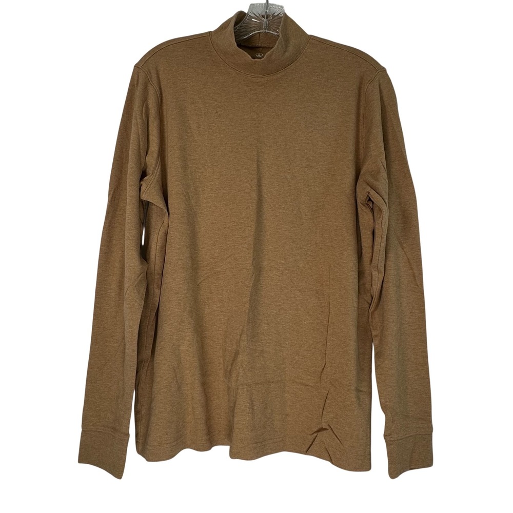 Lands End Relaxed Mock Neck Top Brown Heather Cotton Long Sleeve Tall L/T
